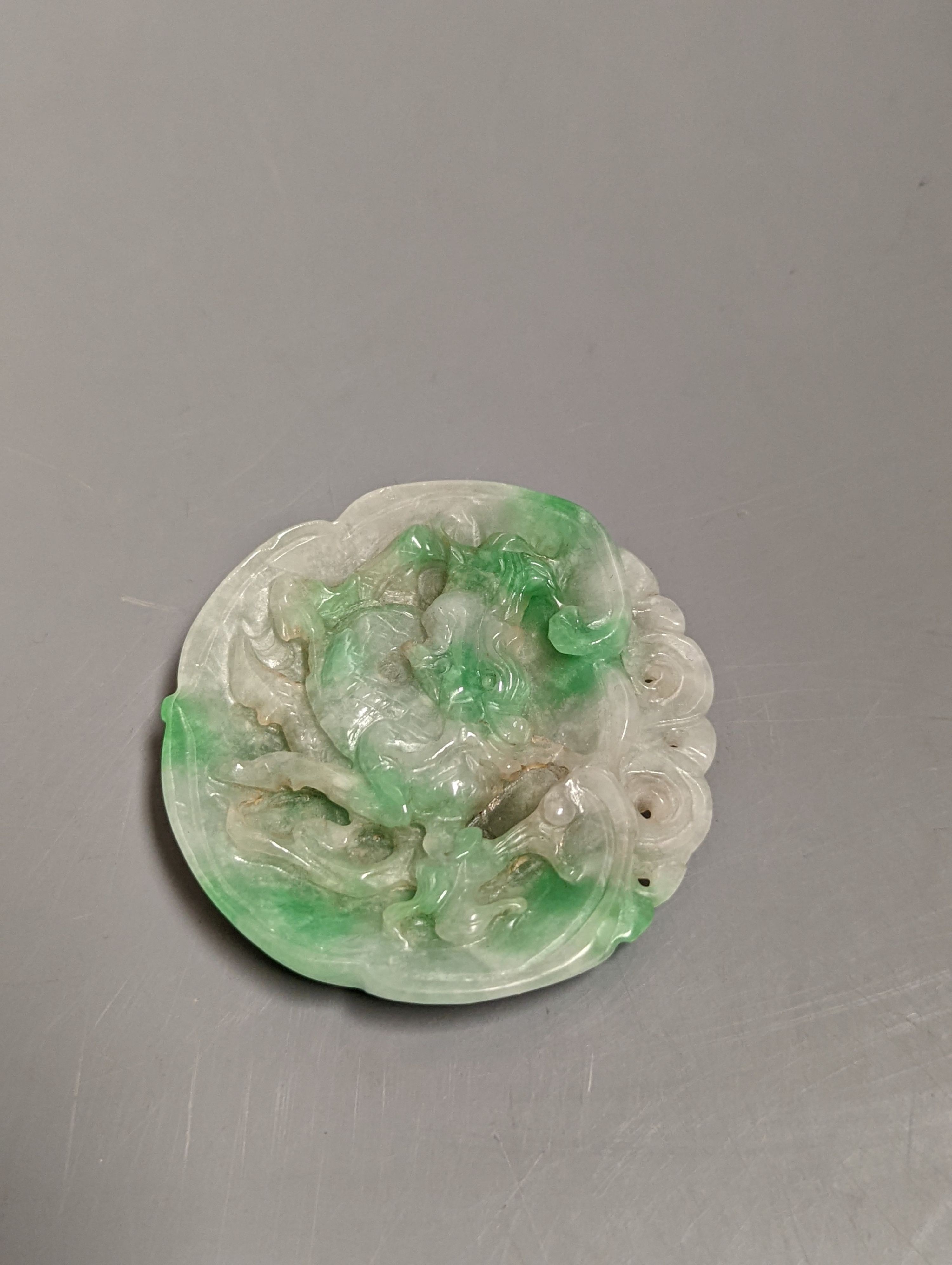 A Chinese pale celadon jade rui sceptre shaped hairpin, 13.5 cms long and a jadeite plaque